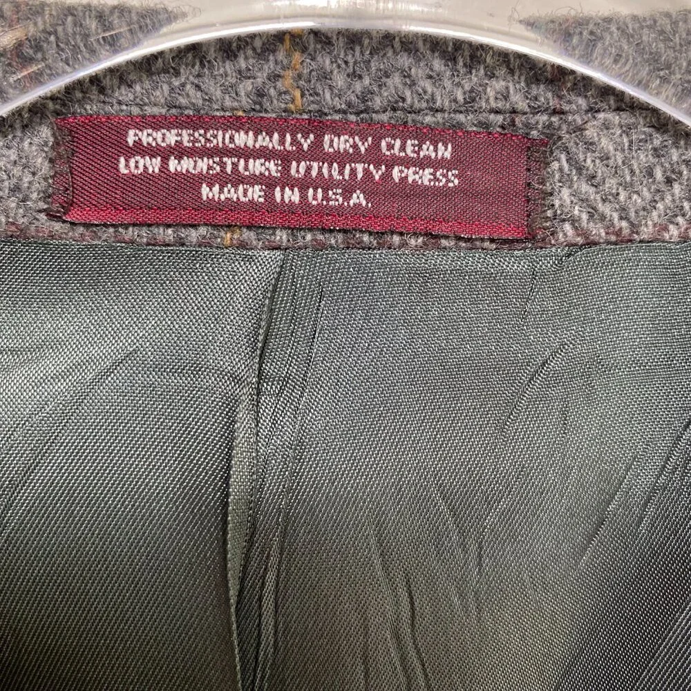 Evan Picone 100% Wool‎ Sport Coat Men 44 LG Gray Plaid Herringbone 2 Button USA
